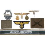 Germany, Third Reich, cloth insignia, buckle and badges, various, includes reproductions Condition