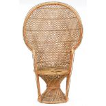 A wicker 'peacock' chair, last quarter 20th c, seat height 42cm ConditionDusty but in good condition