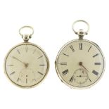 Two English silver lever watches, George Lowe & Son, Chester or unsigned, in engine turned case,