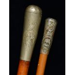 Two officer's canes, with embossed nickel plated pommel, Duke of Wellington's Regiment