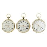 Three English silver lever watches, L J Rudelsheim, Wolverhampton, No 3/128347, Edward Robinson,