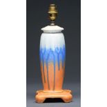 A Ruskin 'Art Craft' matt and crystalline glazed lamp, c1930, of three piece construction, 26.5cm h,