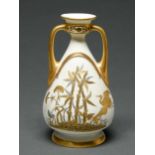 A Royal Worcester vase, c1880, of Japanese inspired decoration of storks, bamboo and butterfly and