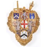 A giltmetal and enamel badge, early 20th c, of shield shape, applied with the arms of the City of