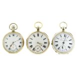 A silver lever watch, E Wise, Manchester, No 21749, plain case, 54mm diam, Birmingham 1873 and two