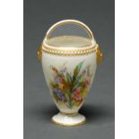 A Royal Worcester Cartage violet vase, 1881, painted to either side with colourful flowers beneath