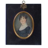 British School, early 19th c - Portrait Miniature of Elizabeth Cunningham, nee Weir, with curly