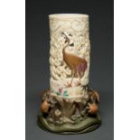A Royal Worcester japanesque vase, 1873, in the form of a section of carved ivory tusk, decorated