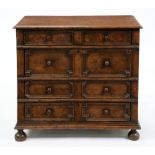 A William III oak chest of four geometrically moulded drawers, possibly East Anglian, late 17th c,