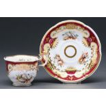 A Spode coffee cup and saucer, c1830, of Persian shaped, finely painted with seashells beneath