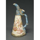 A Royal Worcester bamboo ewer, 1889, decorated with flowers outlined in raised gilding on an ivory