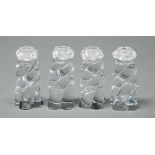 A set of four Baccarat glass 'propeller' candlesticks, 20th c, 15cm h, etched circular mark