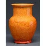 A Pilkingtons Royal Lancastrian vase, c1920, in the Orange Vermillion glaze, 17cm h, impressed marks