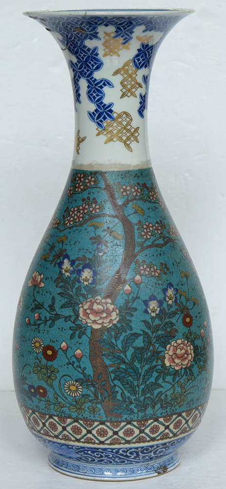 A Japanese cloisonne decorated porcelain blue and white vase, Meiji period, baluster shape, 45.5cm - Image 2 of 13