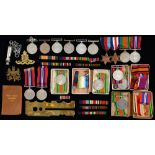 1939-1945 War Medal, Defence Medal and WWII stars,Â several attributed, in card boxes (15) and