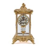 An American rococo revival giltmetal four glass clock, Ansonia Clock Co, c1900, gong striking