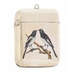 A George V silver and enamel vesta case, of heavy gauge, with two magpies on a branch to the