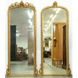 A pair of giltwood and composition pier mirrors, 180 x 68cm ConditionOne lacking cresting, both