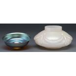 An iridescent glass bowl and a cased iridescent glass moulded vase, both second quarter 20th c, bowl