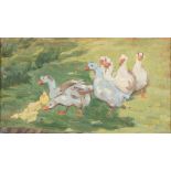 Winifred Wilson (1882-1973) - Geese and Goslings, oil on board, 14 x 24cm ConditionGood condition