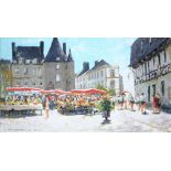 English School, 20th / 21st c - Flower Market Pontivy, signed Harvey and inscribed, acrylic on