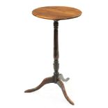 A George III fruitwood tripod table, the round tip-up top on turned pillar with vase knop and