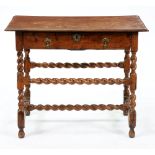 A William III walnut side table, the oversailing rectangular top with ovolo lip, the drawer and
