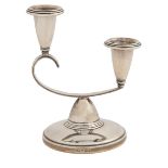 An Elizabeth II dwarf silver twin light candelabrum, 13cm, by Elkington & Co Ltd, Birmingham 1964,