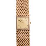 A Rotary 9ct gold square gentleman's wristwatch, 25 x 25mm, 9ct gold mesh bracelet and plain