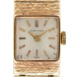 An Omega 9ct gold square lady's wristwatch, 13 x 13mm, on textured 9ct gold bracelet, London
