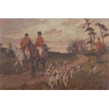 English School, early 20th c - After the Hunt, oil on canvas, 22 x 33cm and Brian Porteous -