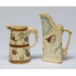 Two Royal Worcester earthenware aesthetic jugs, 1879 and 1887, triangular or elephant handled