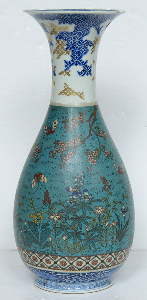 A Japanese cloisonne decorated porcelain blue and white vase, Meiji period, baluster shape, 45.5cm - Image 4 of 13