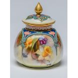 A Royal Worcester Hadley Ware pot pourri vase and cover, c1905, painted with violets and narcissi
