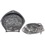 A WMF Jugendstil pewter figural card tray or vide poche, c1905, in the form of a semi-naked