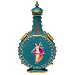 A Royal Worcester flask shaped vase and cover, c1865-70, painted with a semi naked bacchante and