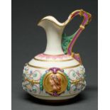 An early Royal Worcester Raphaelesque ewer, c1865-70, with high relief gilt ground roundels of