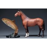 A Beswick equestrian model of The Winner and a Beswick model of a trout, 17 and 24cm h, printed