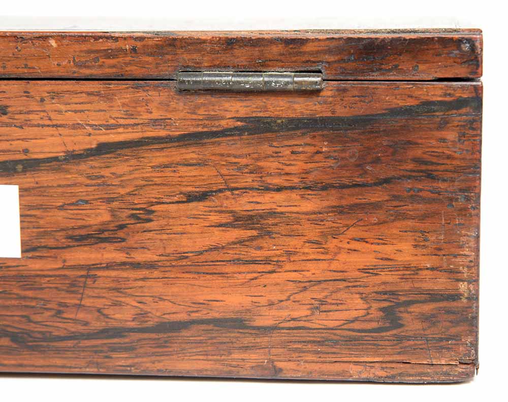 A Victorian Tunbridge ware slope front writing box, decorated with a view of Eridge Castle in - Image 8 of 14
