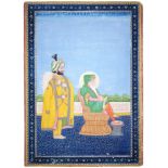 An Indian miniature of a Guru and Attendant, 29 x 21cm, unframed ConditionCondition evident from