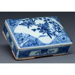 A Chinese South East Asian market blue and white rectangular box and cover, Qing dynasty, 19th c,