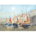 Alfred Bird, 20th c - Whitby Harbour, signed, watercolour, 28 x 38.5cm Good condition