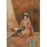 James Shaw-Crompton RI (1853-1916) - A Muslim Lady Studying the Quran, watercolour, 34.5 x 24.5cm