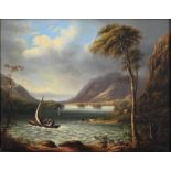 British School, 19th c - Figures in a Boat on a Highland Loch, a Storm Approaching, oil on canvas,