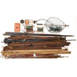 Angling.  Miscellaneous fishing rods and tackle, late 19th c and later, to include an alloy gaff,