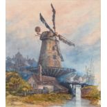 English School, 1892 - The Old Windmill at Rye, signed with a monogram and dated, watercolour, 24.