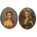 Follower of Sir Godfrey Kneller - Portrait Miniatures of a Nobleman and a Lady, two, the first in