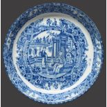 A Staffordshire blue printed pearlware chinoiserie dish, c1810, 20cm diam Good condition