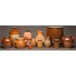 Miscellaneous saltglazed brown stoneware jugs, jars and flagons, mid 19th c and later and an ochre