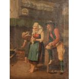 Northern European School, 19th c - A Cavalier Paying a Compliment to a Girl in a Kitchen, oil on